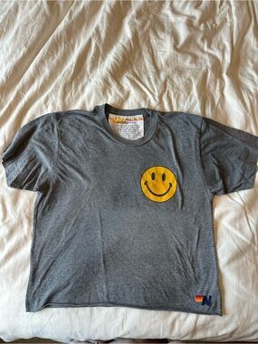 Aviator Nation Women’s Smiley Boyfriend Tee, Size M, gray